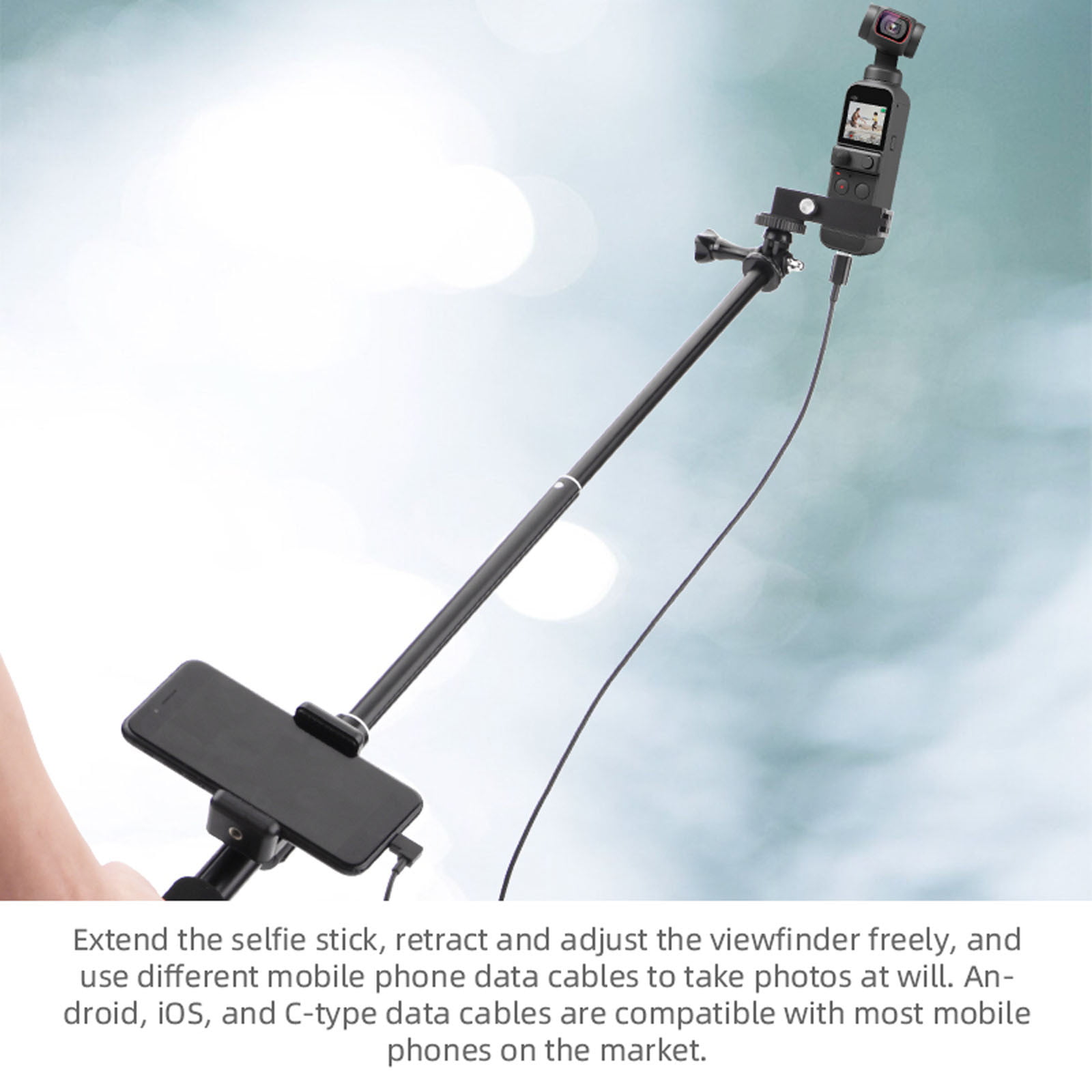 Mandalaa Selfie Stick for DJI OSMO Pocket Gimbal Stabilizer Cable for iOS Phone 