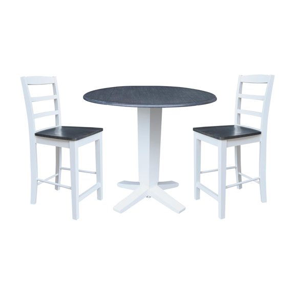 International Concepts 42" Round Drop Leaf Table with Two Stools