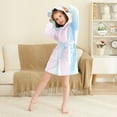 thumbnail image 3 of FORMRS Niños Bathrobe Unisex Hooded Robe Soft Plush Pajamas Sleepwear, Size 7-9T, Light Blue Stripes, 3 of 7