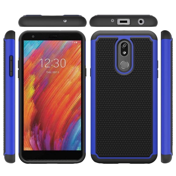 For Lg Aristo 4 Plus Escape Plus Tribute Royal Rugged Tuff Shockproof Hybrid Case Cover - Blue Pcblack Tpu
