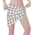 thumbnail image 2 of Wukai Gray Checkboard Women’s Short Sarongs Beach Wrap Bikini Bottom Short Skirt Chiffon Scarf for Swimwear, 2 of 4