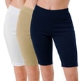 thumbnail image 2 of 3 Pack Women's 9" Pull on Bermuda Shorts Side Slit Jean Style Casual Short S-3XL, 2 of 6