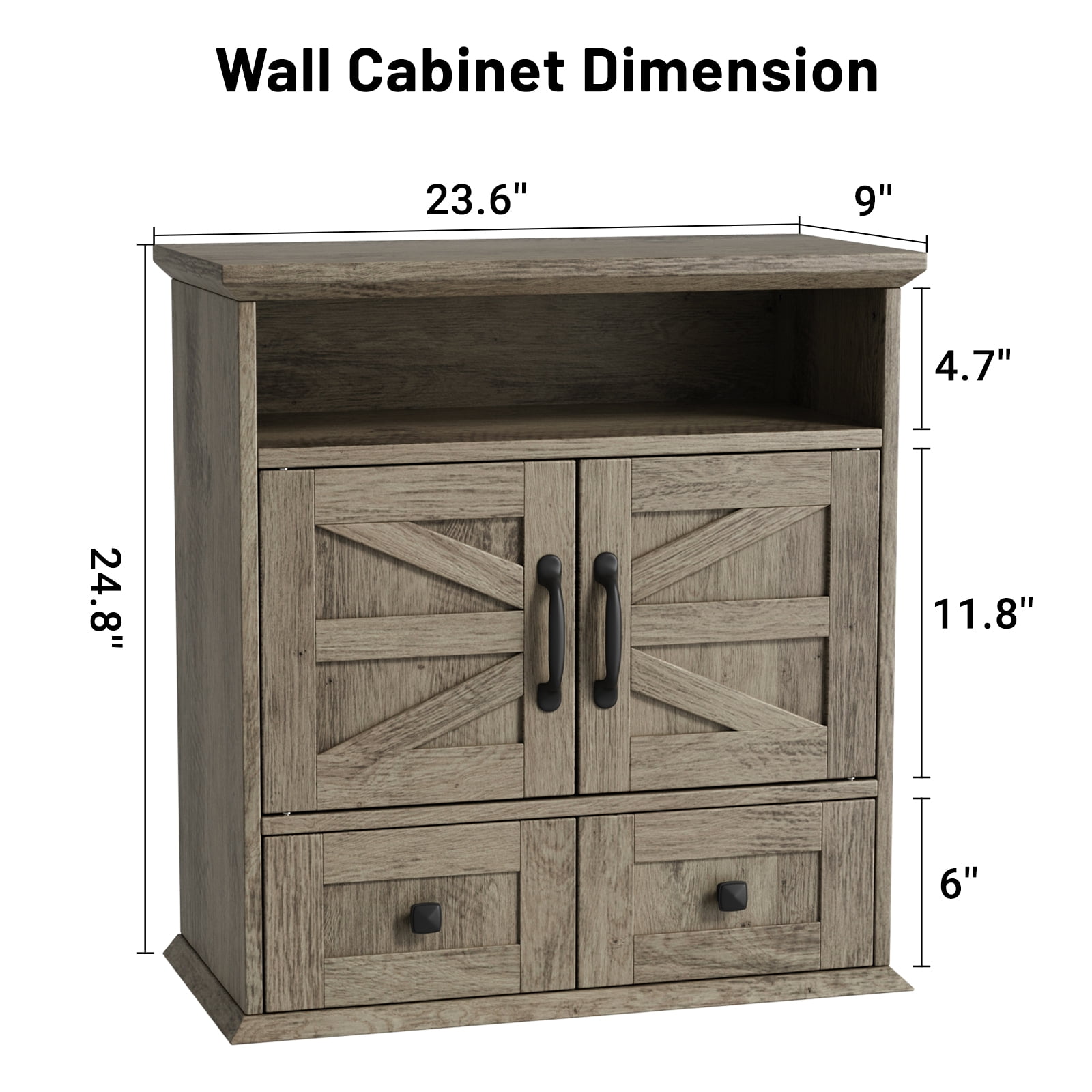 IDEALSOUL Wall Bathroom Storage, Bathroom Medicine Cabinet with Double Door Wall, Two Drawers, Adjustable Shelves, Gray
