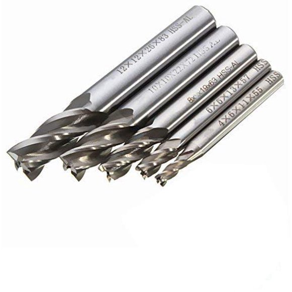 Set Of 5 Hss Cnc Straight Shank Lathe Cutters 4 Flute Cutter 4/6/8/10/12Mm Drill Bit Tool For Milling Work