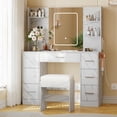 thumbnail image 1 of AKDSteel Large Makeup Vanity Desk – Lighted Mirror, Chair, Power Outlet, Hair Dryer Rack, 7 Drawers, 3 Lighting Modes, Bedroom Dressing Table, 1 of 7