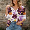thumbnail image 2 of IMENGL Long Sleeve Shirts for Women Casual Halloween Print Lightweight Blouses Art Print V Neck Loose Basic Womens Long Sleeve Top,M-XXL, 2 of 6