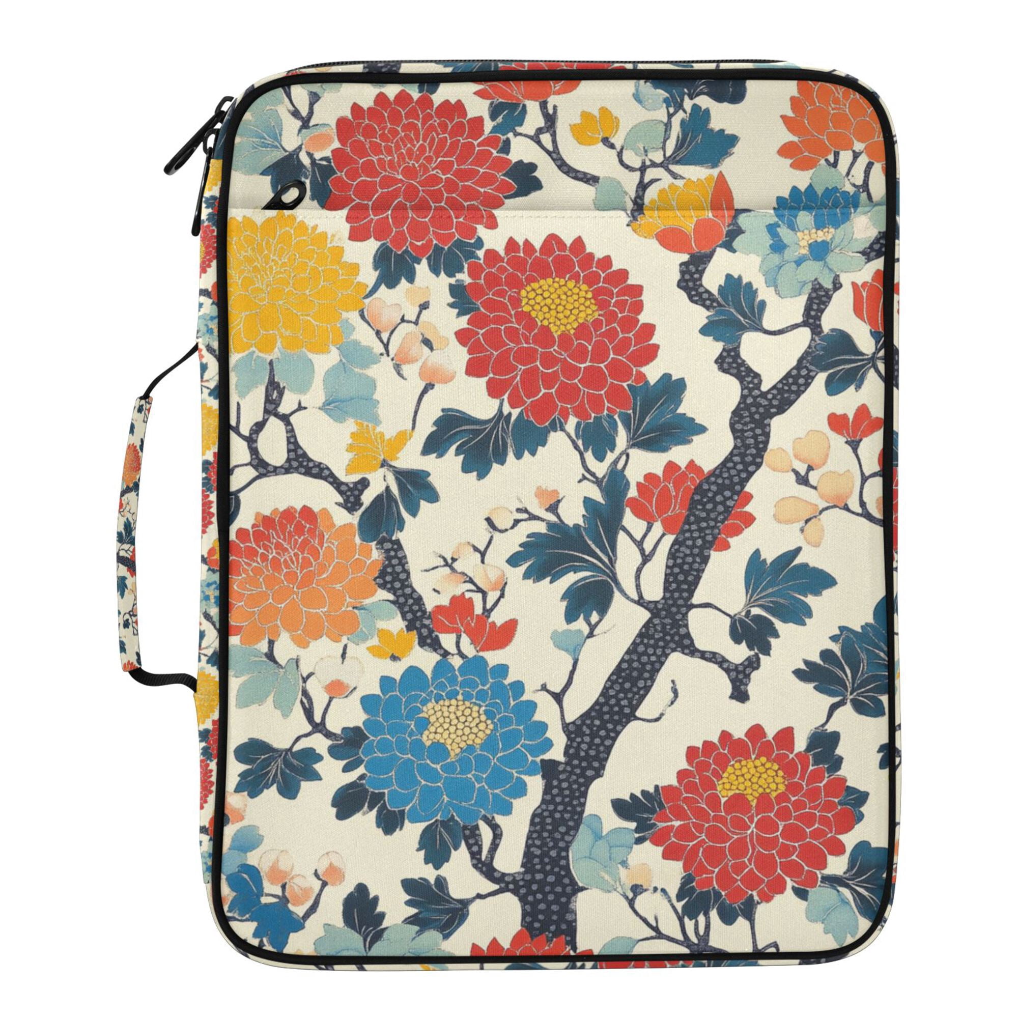 FORMRS Accordion File Folder A4 Size 7-Pocket Expanding Document Organizer Bag with 3 Ring Binder, Vibrant Japanese Flowers