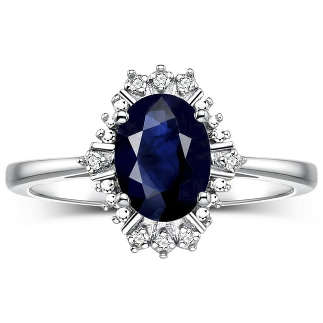 RYLOS Bagues pour Femmes Bague en Or Blanc 14K avec Pierre Précieuse Ovale 7X5MM et Diamants Étincelants Saphir de Septembre Bijoux Taille 6