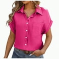 thumbnail image 3 of ORT Womens Short Sleeve Button up Dress Shirt Textured Collared Summer Work Blouse(Hot Pink,M), 3 of 8