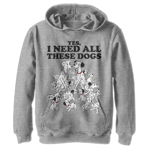 Boy's One Hundred and One Dalmatians Yes, I Need All These Dogs Pull Over Hoodie Athletic Heather Large