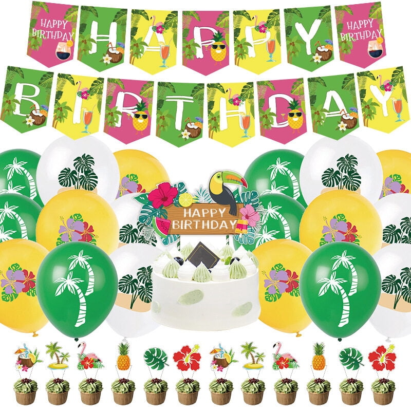 Hawaiian Tropical Plants Theme Summer Birthday Party Set Seaside ...