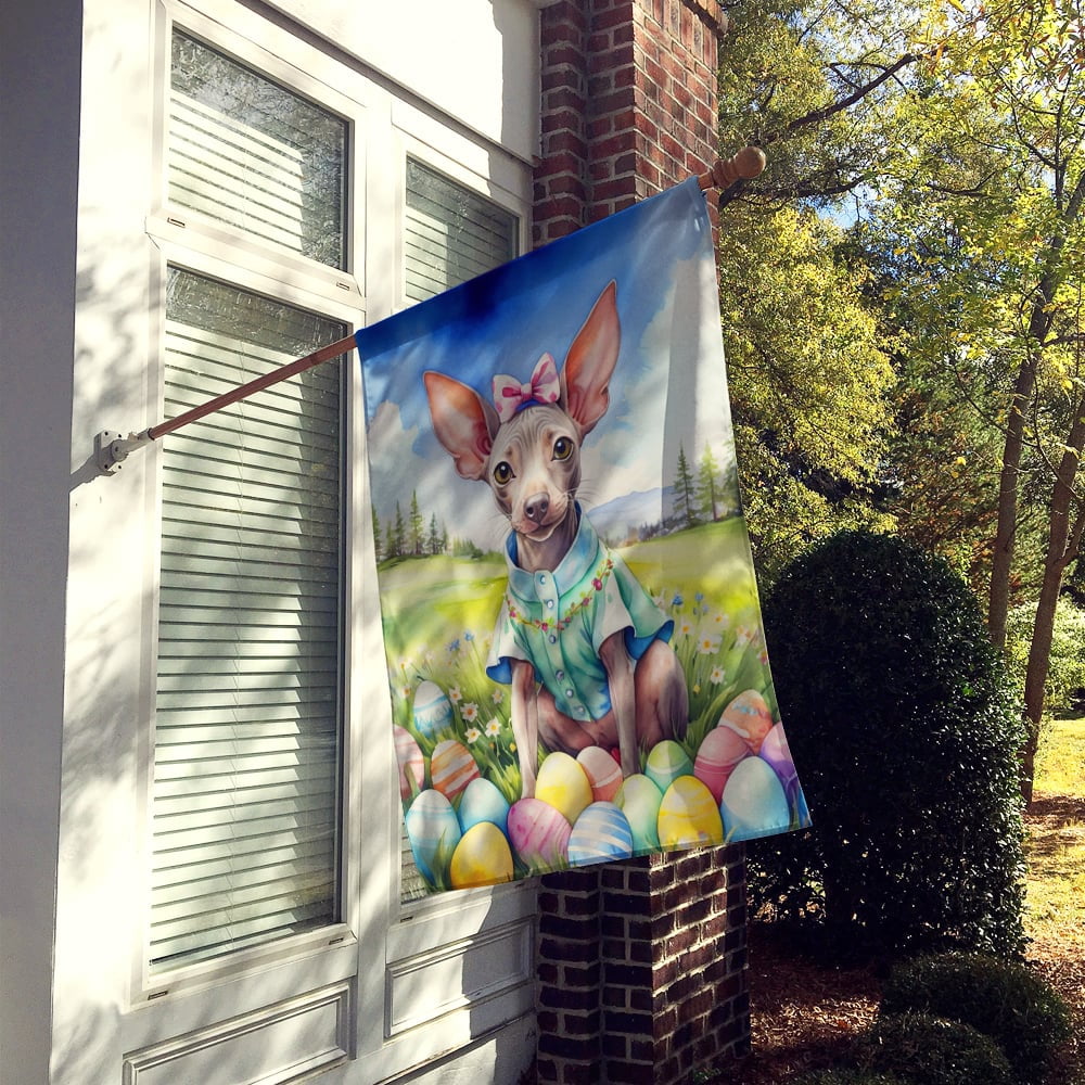 American Hairless Terrier Easter Egg Hunt House Flag 28 in x 40 in