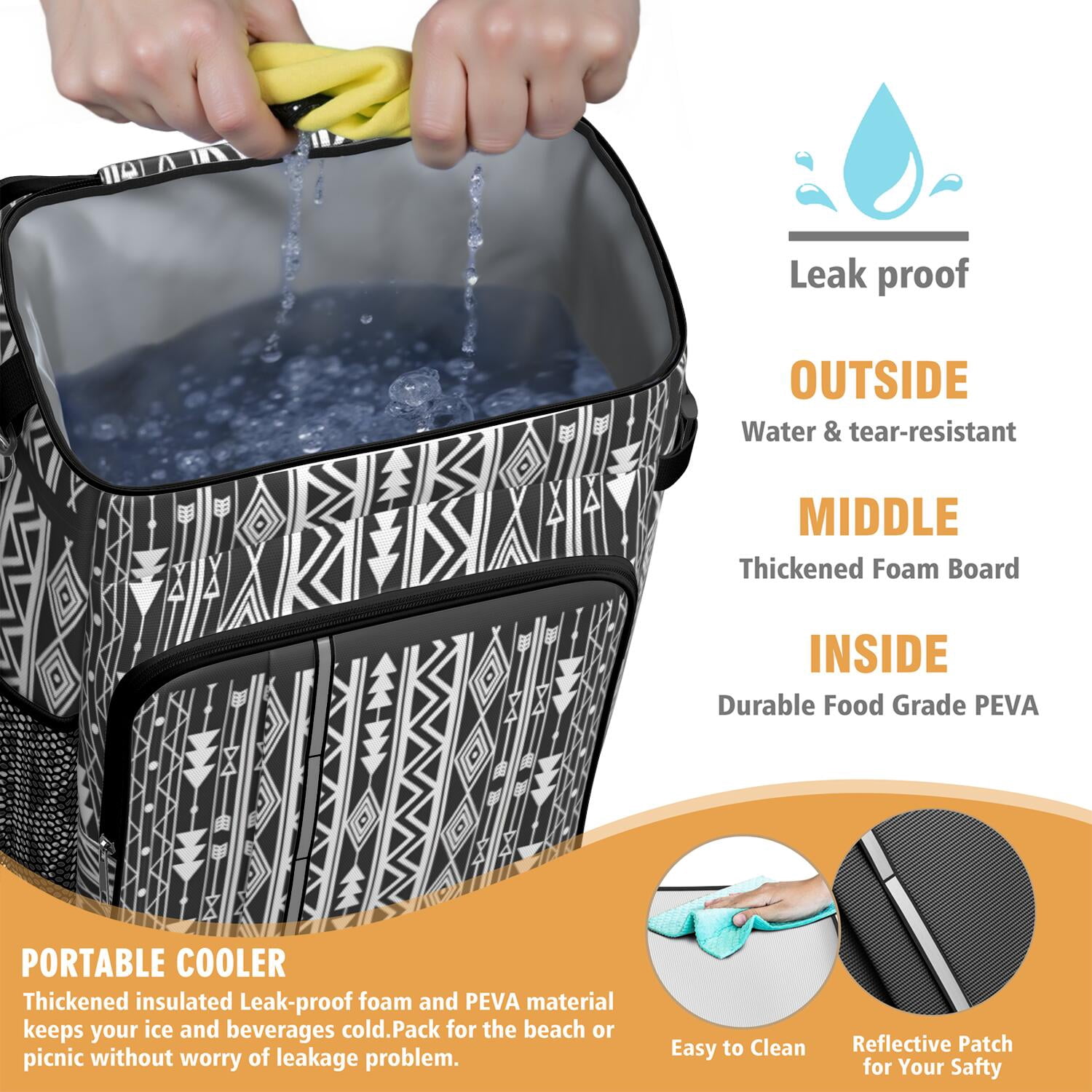 Travel Cooler Bag - Boho Bohemia Pioneer Flower Geometric Line Art Camping Beer Cooler Backpack with Bottle Opener- Waterproof Insulated Picnic Backpacks - Cooler Bag for Beach