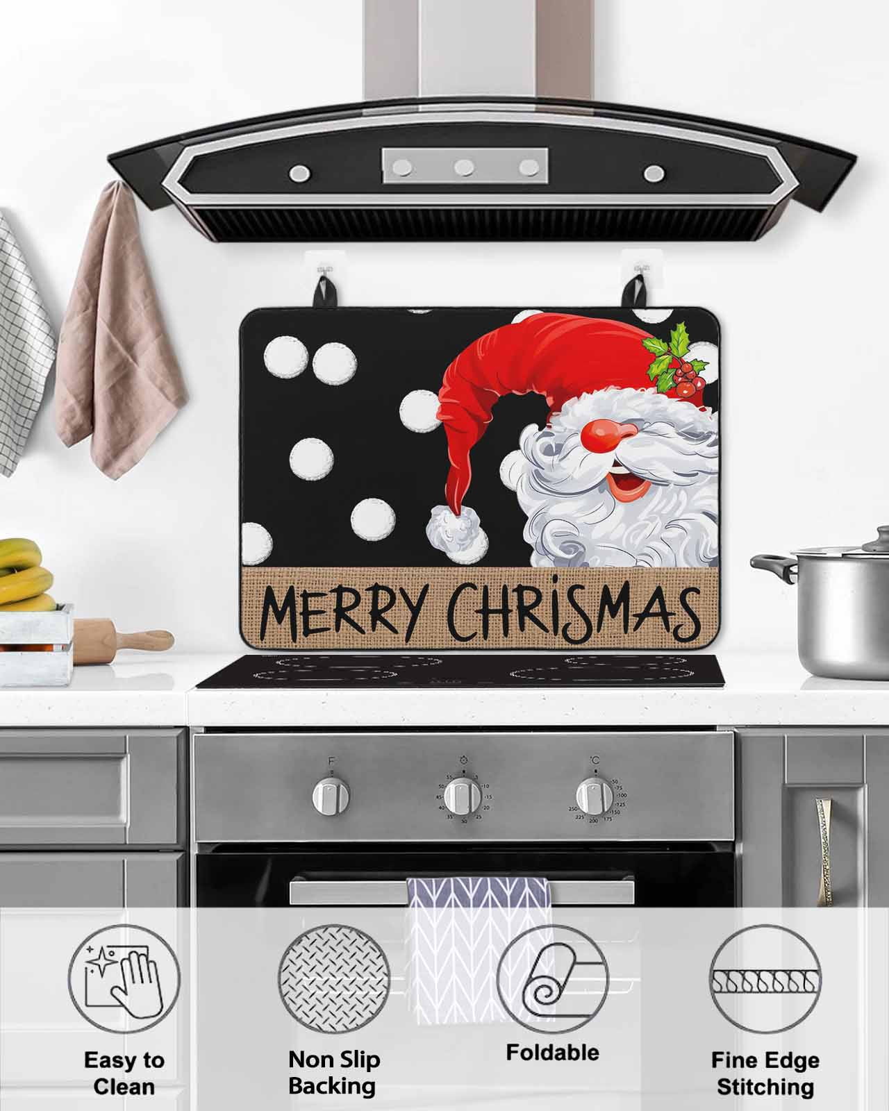 Large Induction Cooktop Protector Mat Christmas Gnomes Stove Top Covers for Electric Stove, Black Red Merry Christmas Decorative Stove Burner Cover Mats, Glass Top Stove Cover