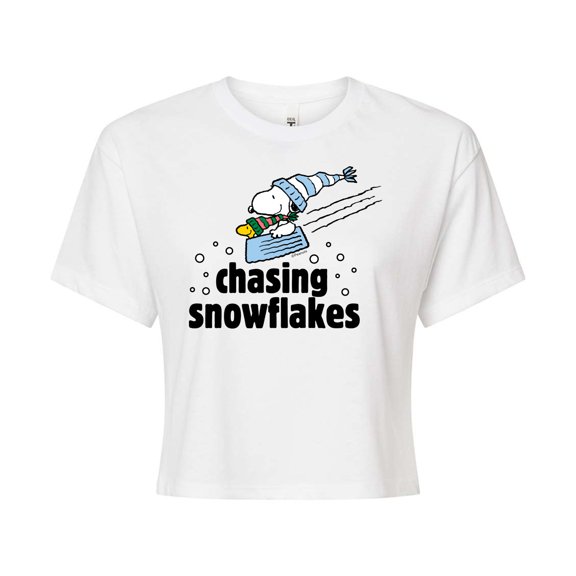 Peanuts - Chasing Snowflakes - Juniors Cropped Cotton Blend T-Shirt