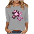 thumbnail image 3 of VKOYWKM Women's 3/4 Sleeve Tops Breast Cancer Awareness Shirts Inspirational Cancer Crew Neck Loose Fit Pink Ribbon Graphic Tee, 3 of 5