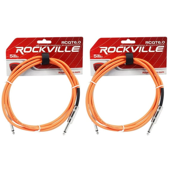 2 Rockville RCGT6.0O 6' 1/4" TS to 1/4'' TS Guitar/Instrument Cable