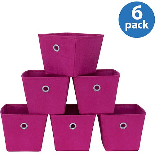 Mainstays Mini Bins, Fuchsia with Silver Grommets, Set of 6 Walmart