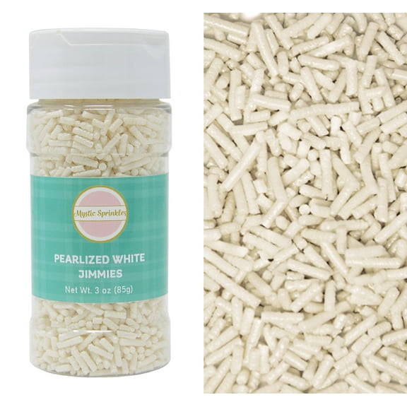 Mystic Sprinkles Pearlized White Jimmies 3 Ounce Bottle
