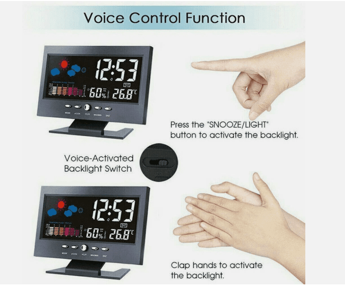 LED Digital Alarm Clock with Snooze – Calendar, Thermometer & Hygrometer Weather Display Desk Clock