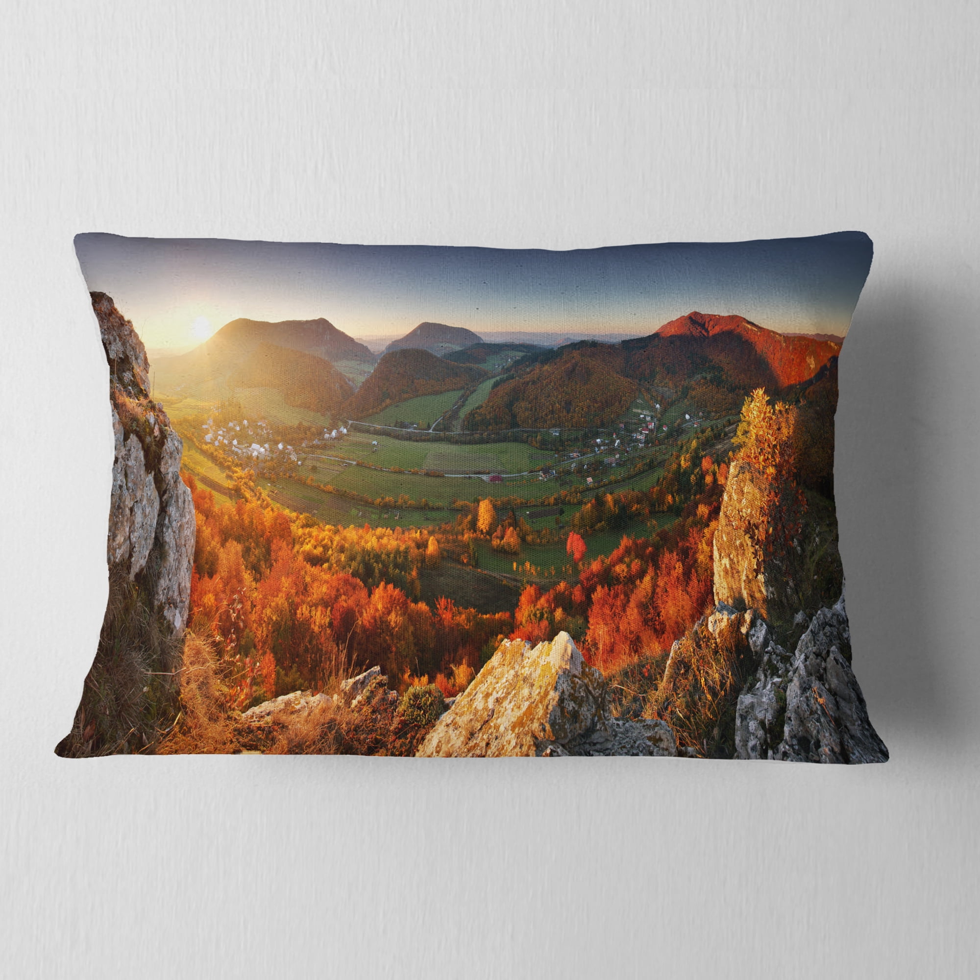 Designart Autumn Mountains Panorama - Photography Throw Pillow - 12x20
