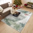 thumbnail image 2 of Winter Snowman Washable Area Rug 3 x 5 ft Rustic Evergreen Trees Misty Mountains Gray Soft Non‑Slip Rugs Stain Repellent Indoor Mats for Entry Foyer, Apartment Living Corner Dining Nook, 2 of 9