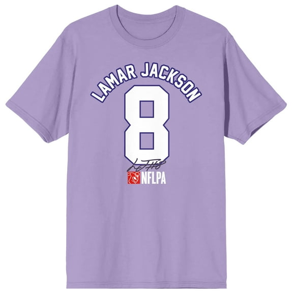 NFLPA Lamar Jackson 8 Signature Adult Orchid Crew Neck Short Sleeve T-shirt-3XL