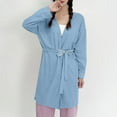 thumbnail image 4 of Riecok Robes for Women Plus Size Cozy Soft Long Sleeve Warm Bathrobe with Tie Closure Comfortable Nightdress Light Blue L, 4 of 8