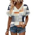 thumbnail image 4 of HomeDM Womens Short Sleeve V Neck Shirts, Trendy Floral Summer Loose Fit Casual Tee Tops, 4 of 6