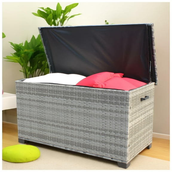 Wicker Patio Furniture Storage Box (Grey ) Grey   PE Rattan Iron