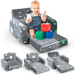 Qaba Kids Fold-Out Couch/Chair Lounger with Space-Themed Washable