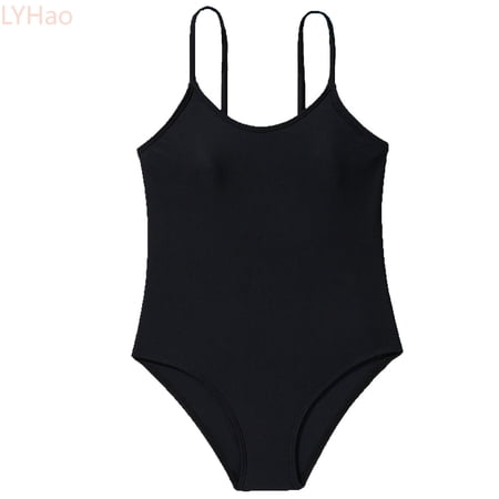 LYHao Girls Swimsuit Beach Sport Thin Straps Summer Beach Rash Guard Swimwear One-Piece Swimsuit 7-8 Years Black