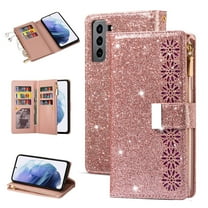 Dteck Galaxy S21  Wallet Case, Bling Sparkle Glitter PU Leather Magnetic Flip Case with Credit Card Slots/Hand Strap for Samsung Galaxy S21 Plus, Rosegold