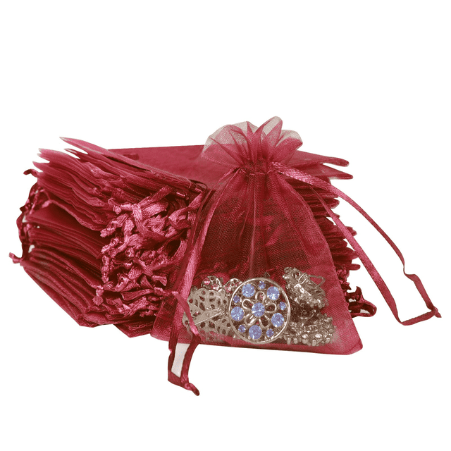 100 Pcs Organza Gift Bags 3x4" with Drawstring for Jewelry Favors-red-