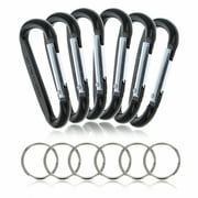 6 Pack Aluminum Multi-Color Carabiner Spring Clip Keychain Black Medium