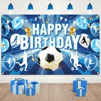 Tiruiarec Soccer Birthday Party Decorations for Boys Men, Blue Soccer Happy Birthday Banner Large Sport Football Birthday Backdrop Background Photo Booth Props