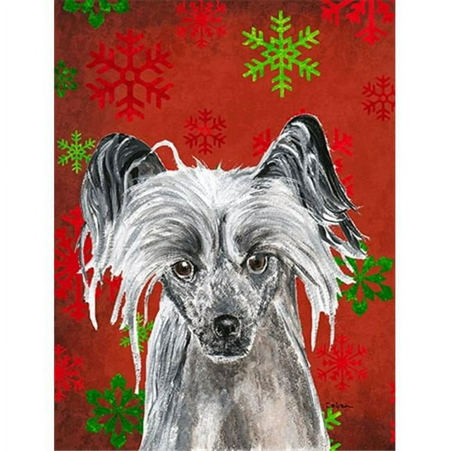 Carolines Treasures SC9592GF Chinese Crested Red Snowflake Christmas Flag Garden Size
