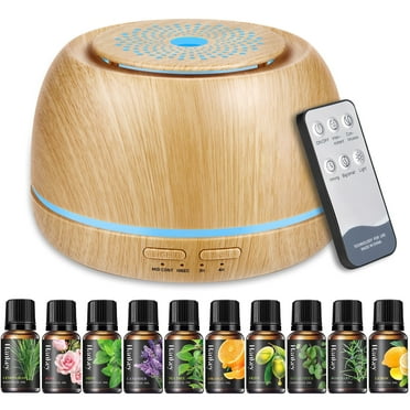 FVLOENG Essential Oils Aromatherapy Diffuser Mist Ultrasonic Humidifiers Vaporizer with 7 Colors Light, Timer and Auto, with 10Pcs*10ml Pure Essential Oil Gift Set,with Remote Control (300ML) Yellow