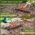 thumbnail image 6 of CKLT 17-Tine Garden Rake, Heavy Duty Bow Rake with 62" Adjustable Stainless Steel Handle, Tempered Spring Steel Tines for Lawns, Loosening Soil, and Yard Work, Orange, 6 of 10