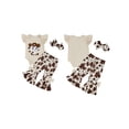 thumbnail image 2 of BemeyourBBs Newborn Western Baby Girls Cowgirl Outfits Cute Infant Baby Girls Spring Summer Fall Clothes Ruffle Sleeveless Cow Embroidery Romper Flare Pants Headband Set, 2 of 7