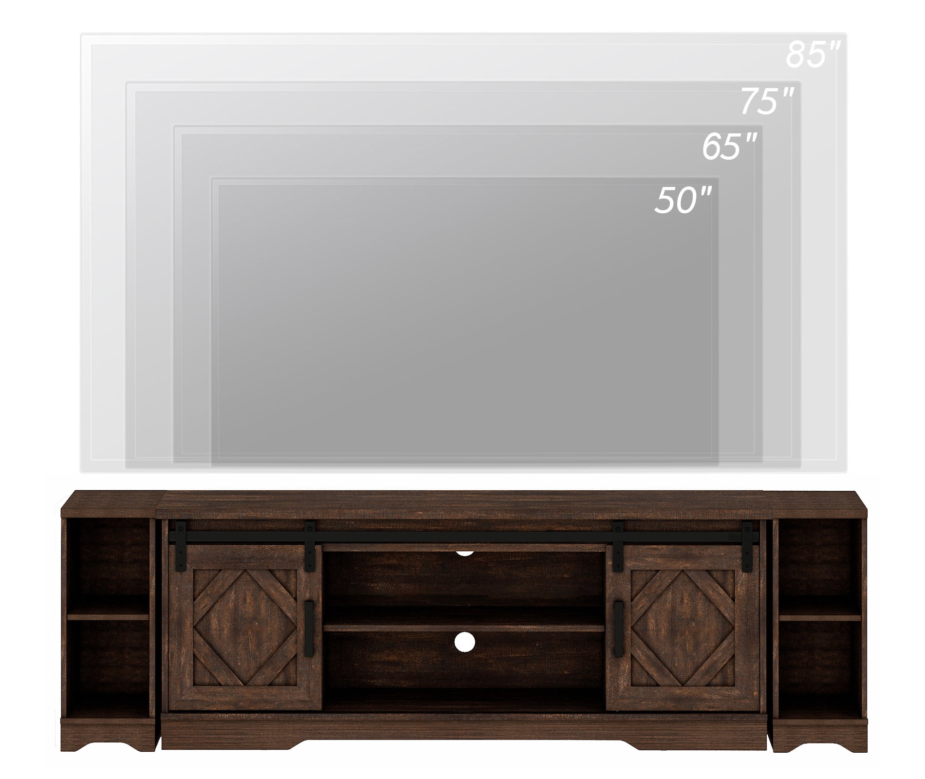 WAMPAT Farmhouse TV Stand with Sliding Barn Doors, Media Console with 3-Tier Adjustable Shelf for TVs up to 85", Rustic Wood Entertainment Center for Living Room,Rustic Brown