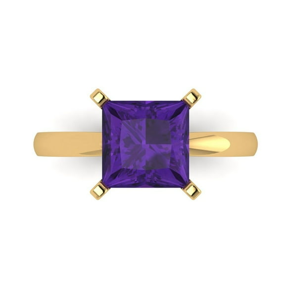 Clara Pucci 14K Yellow Gold 3ct Amethyst Solitaire Ring for Women