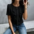 thumbnail image 6 of Kaemgyyd Shirts for Women Dressy Ruffle Front Round Neck Top Button up Short Sleeve Business Casual Summer Blouse, 6 of 6