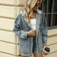 thumbnail image 3 of Previn Women's Hooded Jean Jacket Long Sleeve Button Down Spring Fall Top Pocket Oversized Soft Detachable Hood Light Washed Baggy Classy Collared Western Denim Jacket Loose Fit Blue X-Large, 3 of 5