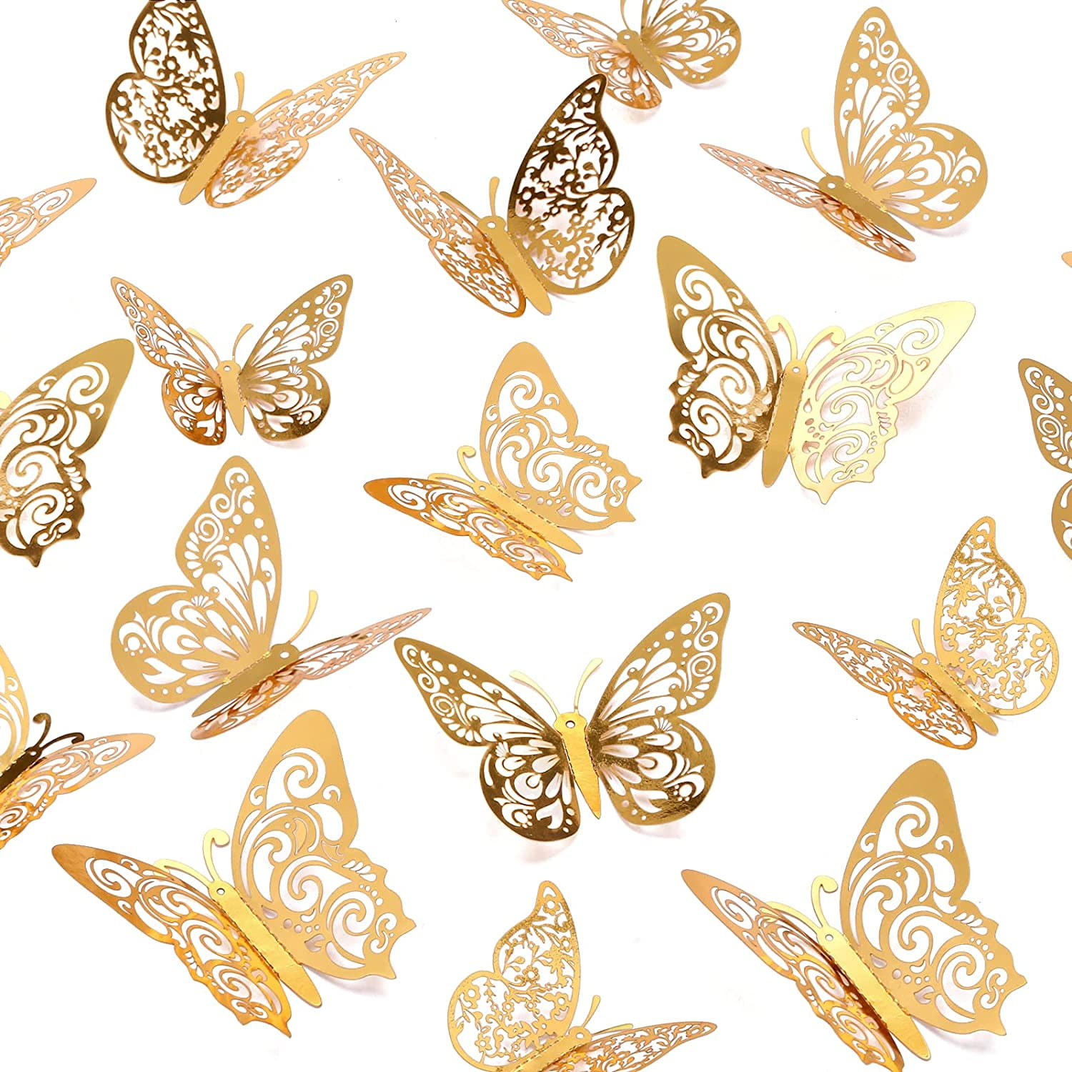 Gold Butterfly Wall Decals 3 Sizes Butterfly Stickers for Party Cake Decorations Girls Kids Baby Bedroom Bathroom Living Room Birthday Gold 48pcs Gold Butterfly Decorations 