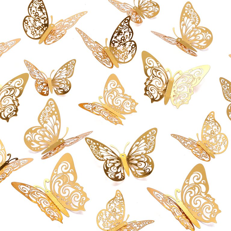 3D Gold Butterfly Wall Decor 72Pcs 3 Sizes Butterfly Party Decorations Cake  Decorations Removable Stickers Wall Decor Room Mural Metallic Kids Decor  Birthday Decor Paper Butterflies 