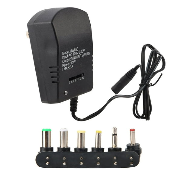 EclatChic 30W 3v/4.5v/6v/7.5v/9v/12v Adjustable Voltage DC Power Adapter (100?240V US Plug)