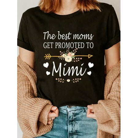 The Best Moms Get Promoted To Mimi T-Shirt Funny Grandma Gift Floral Arrow Women's Graphic Tee Retro Aesthetic Mother's Day Apparel