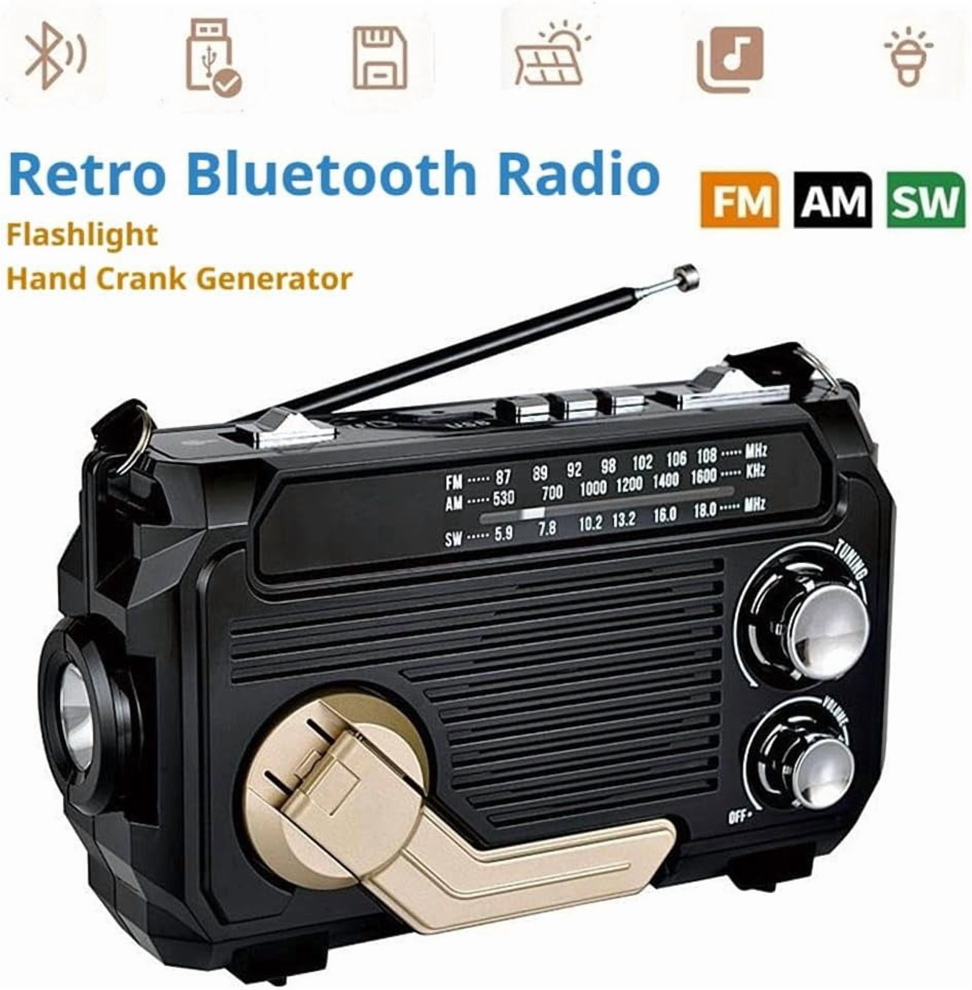 Portable Emergency Hand Crank Solar Radio With 3-band Am/fm/sw Radio & 3w Bluetooth 5.2 Speaker, Handcranked Charger for Camping, Hiking & Outdoor Survive Emergencies