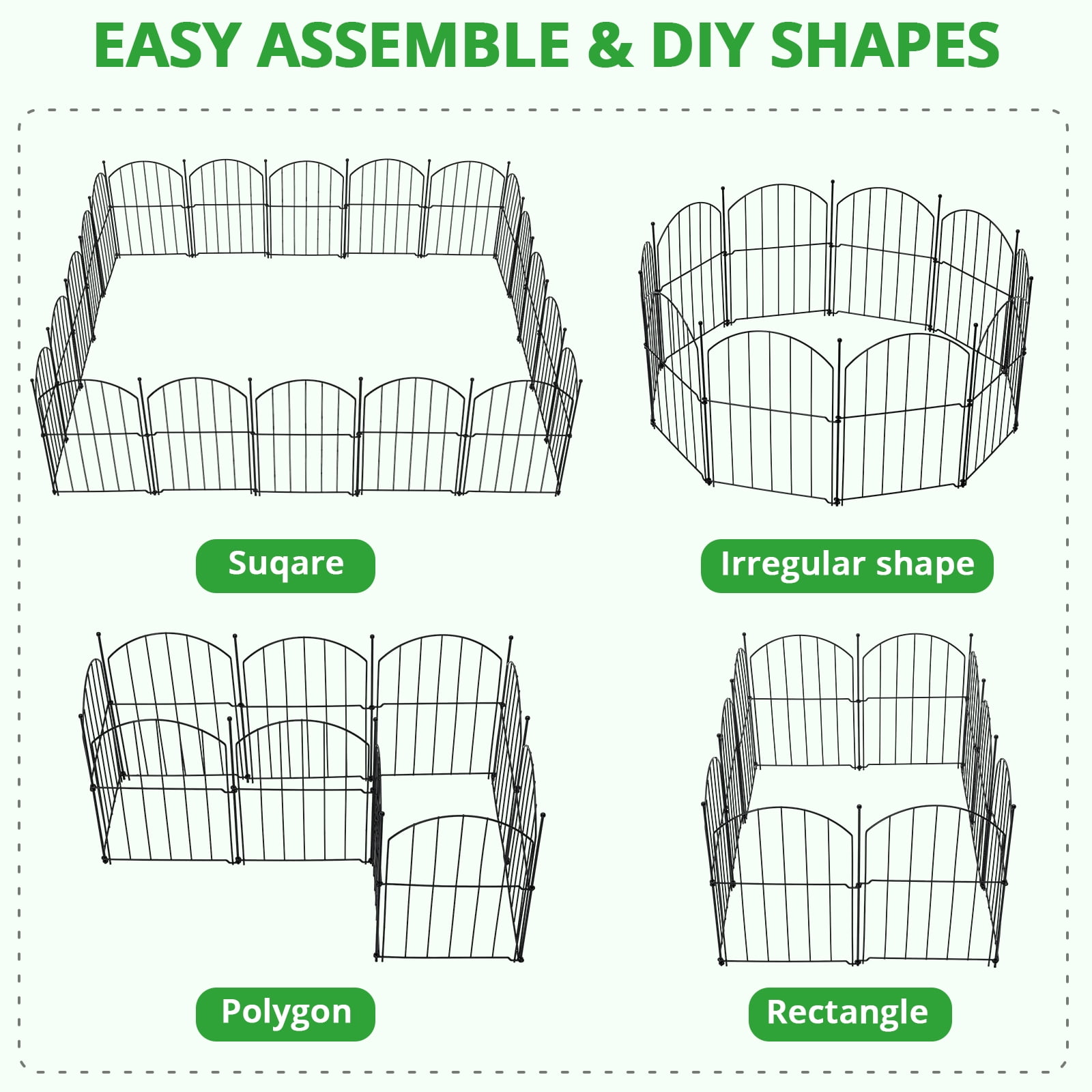 BSHAPPLUS® Garden Fence 10 pack ,17in (H) x 11ft (L) Metal Fence,Rustproof Decorative Fence,Animal Wire Fence,Wrought Iron Fence, Picket Fencing No-Dig for Yard, Lawn and Patio Borders